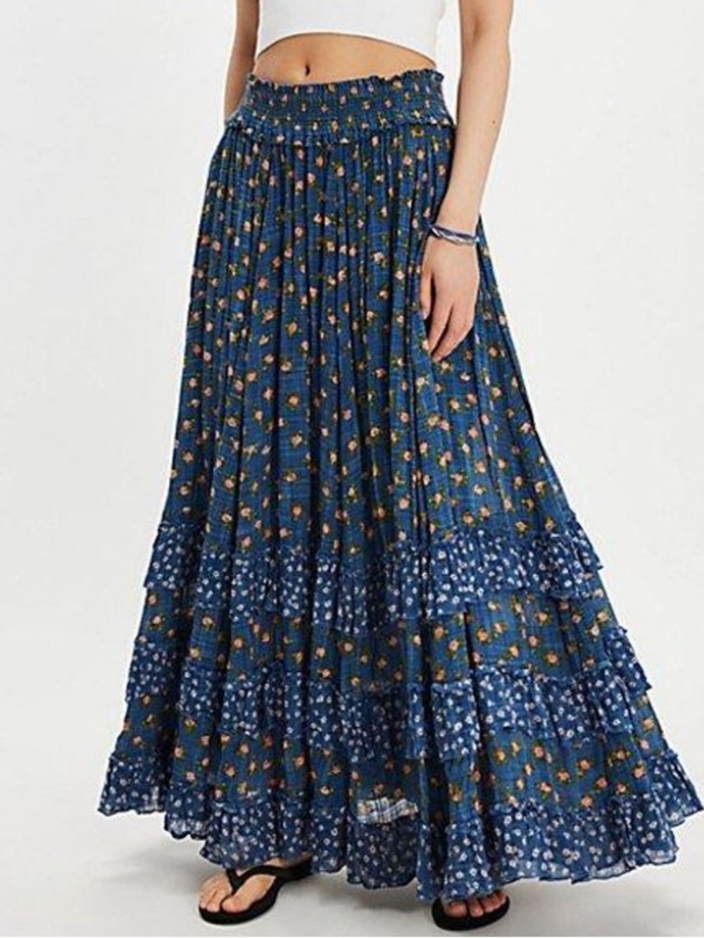 Free People Brynn Floral Tiered Maxi Skirt